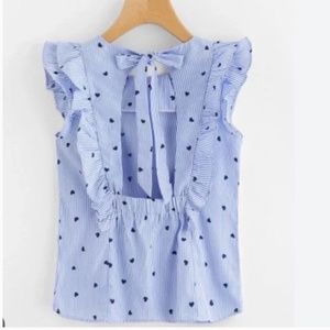 Backless Top with Bow Tie Detail and Hearts Print- Cottagecore